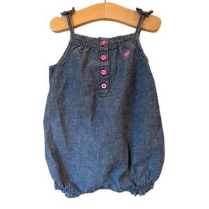 Carter's Infant Chambray Denim Romper w/ Pink - size 9 mos